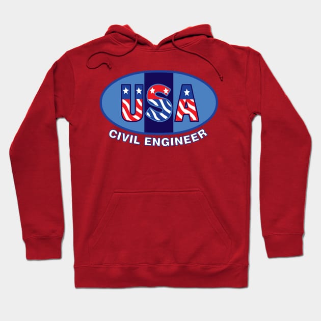 Patriotic Civil Engineer White Text Hoodie by Barthol Graphics